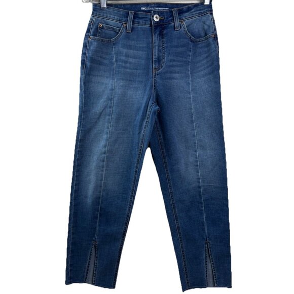 INC Denim Sz 6 (Actual 28x25) High Rise Straight Front Seam Split Hem Ankle EUC - Picture 1 of 9